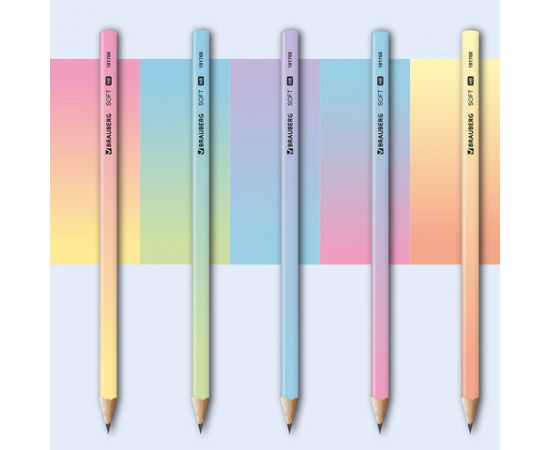 Карандаш чернографитный BRAUBERG "SOFT PASTEL", 1 шт., HB, корпус ассорти, 181768 181768