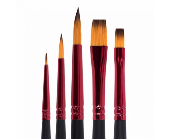 Кисти BRAUBERG PREMIUM, набор 5шт. (синтетика, круглая №1,3,5, плоская №5,8), блистер, 201024 201024