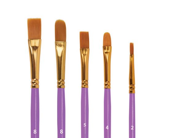 Кисти синтетика BRAUBERG, НАБОР 10шт, фиолетовые (Круглые; Овальные; Плоские; Лайнеры) 201029 201029