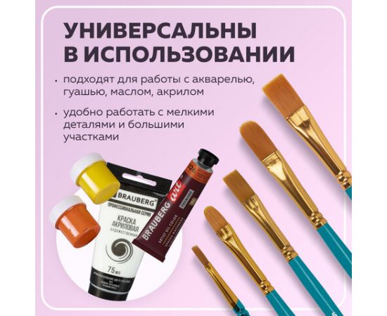 Кисти синтетика BRAUBERG, НАБОР 10шт, синие (Круглые; Овальные; Плоские; Лайнеры), 201030 201030