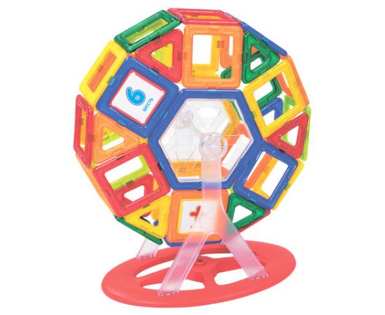 Магнитный конструктор MEGA MAGNETIC BLOCKS-79, с колесной базой и каруселью, BRAUBERG KIDS, 663848 663848