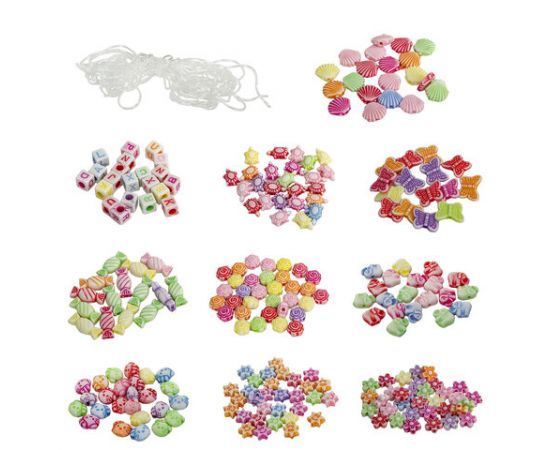 Набор BEADS SET для творчества и рукоделия,200 бусин,10 видов, пастель, нить, BRAUBERG KIDS, 664693 664693