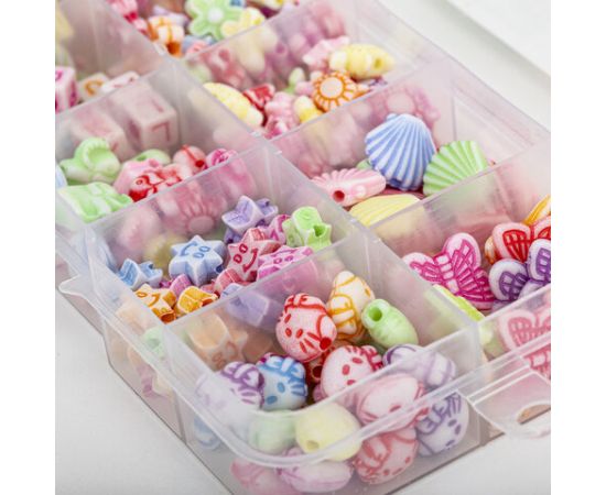 Набор BEADS SET для творчества и рукоделия,200 бусин,10 видов, пастель, нить, BRAUBERG KIDS, 664693 664693