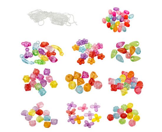 Набор BEADS SET для творчества и рукоделия,200 бусин,10 видов,прозрачные, нить, BRAUBERG KIDS,664694 664694