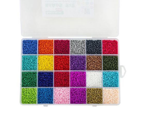 Набор BEADS SET для творчества и рукоделия из бисера, 6000 бусин,24 вида,нить,  BRAUBERG KIDS,664696 664696