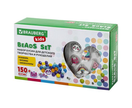 Набор BEADS SET для творчества ЕДИНОРОГИ, 150 бусин, 6 метал. шармов, резинка, BRAUBERG KIDS, 664699 664699