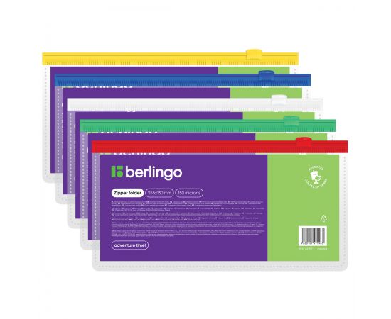 Папка-конверт на молнии Berlingo 255*130мм, 150мкм, прозрачная, ассорти, для ж/д и авиа билетов AKm_06109