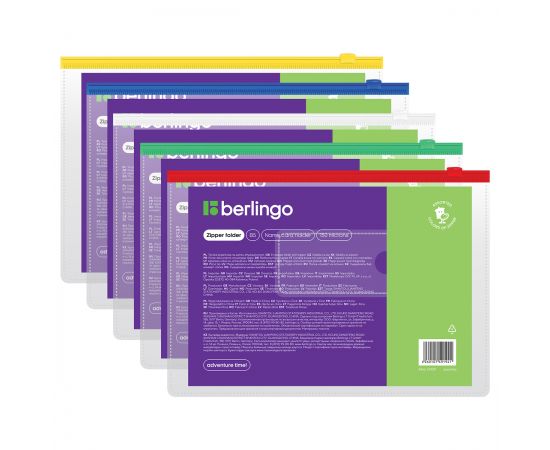 Папка-конверт на молнии Berlingo В5, 150мкм, с карманом для визиток, прозрачная, ассорти AKm_15109