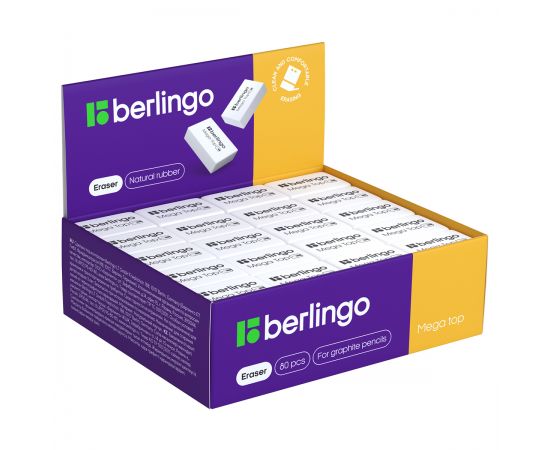 Ластик Berlingo "Mega Top", прямоугольный, натуральный каучук, 26*18*8мм BLc_00014
