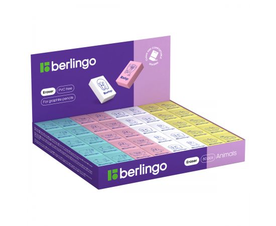 Ластик Berlingo "Animals", прямоугольный, термопластичная резина, 28*18*10мм Blc_00150