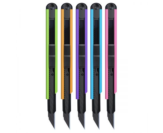 Нож канцелярский 9мм Berlingo "Color Zone", черное лезвие, auto-lock, металл. направл., ассорти, евро BM4120