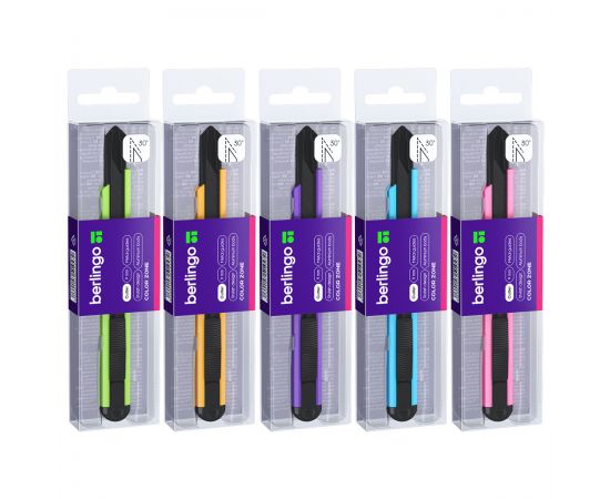 Нож канцелярский 9мм Berlingo "Color Zone", черное лезвие, auto-lock, металл. направл., ассорти, евро BM4120