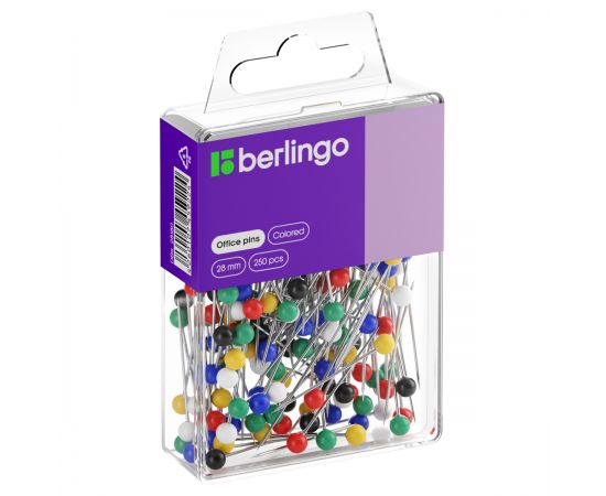 Булавки офисные Berlingo, 28мм, 250шт., пластик. коробка, европодвес DBs_28180