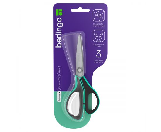 Ножницы Berlingo "Easycut 350", 13см, бирюзовые, эргономичные ручки, мягкие вставки, европодвес DNn_13035_b