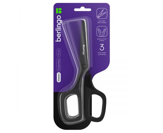 Ножницы Berlingo "DoubleBlack", 17,5см, тефлоновые лезвия, европодвес DNn_17505
