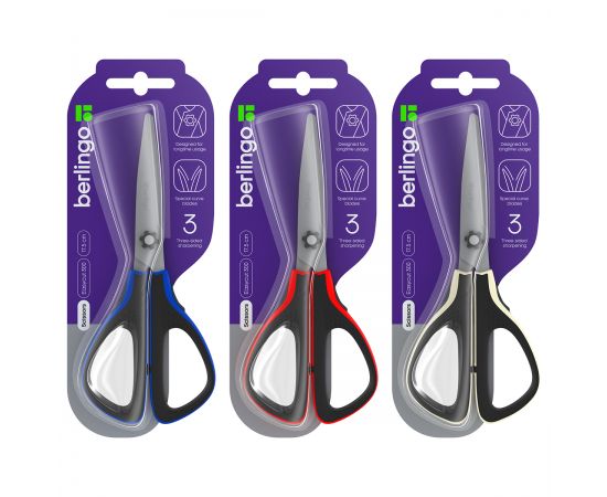 Ножницы Berlingo "Easycut 300", 17,5см, ассорти, мягкие вставки, европодвес DNn_17535