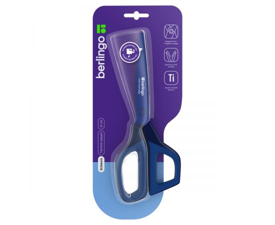 Ножницы Berlingo "Technic Expert", 21см, синие, лезвия с титановым покрытием, эргономичные ручки, мягкие вставки, европодвес DNn_21005