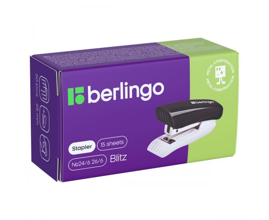 Мини-степлер №24/6, 26/6 Berlingo "Blitz" до 15л., пластиковый корпус, ассорти DSp_15115