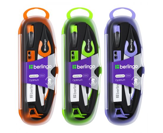 Готовальня Berlingo "Optimum", 5 предметов, циркуль 135мм, пластиковый футляр DS_00505