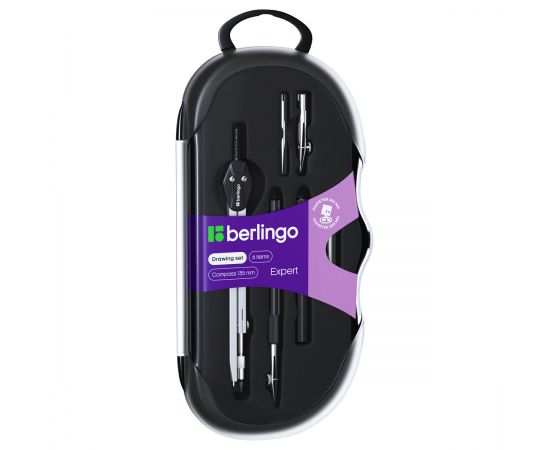 Готовальня Berlingo "Expert", 6 предметов, циркуль 135мм, пластиковый футляр DS_00606