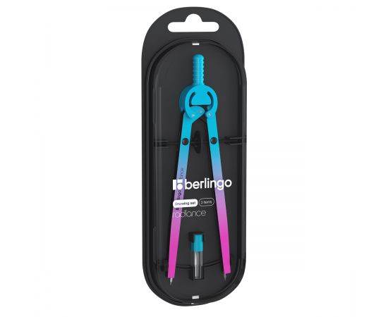 Готовальня Berlingo "Radiance", 2 предмета, циркуль 170мм, розовый/голубой градиент, пластиковый футляр DS_01002c