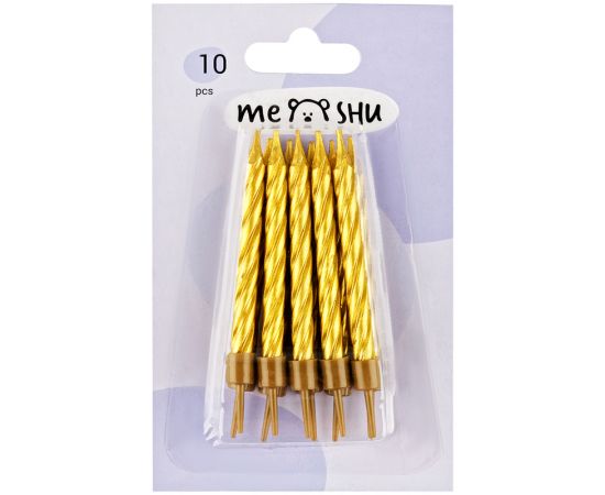 Свечи для торта с держателями MESHU "Мини", золотые, 5,8см, 10шт., блистер MS_59631