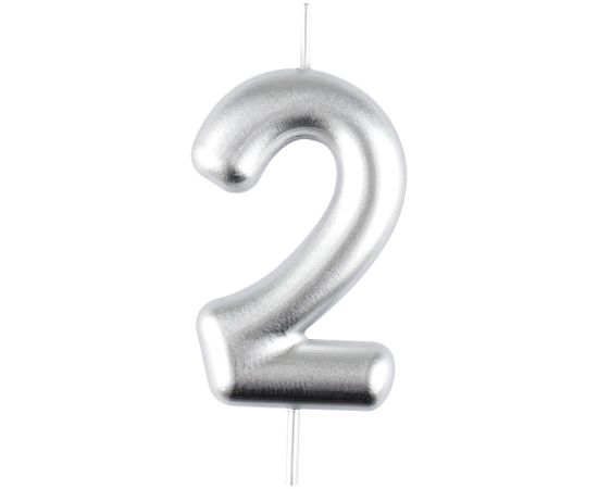 Свеча для торта с держателем MESHU "Цифра 2", 6см, серебряная, блистер MS_59716
