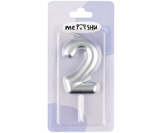 Свеча для торта с держателем MESHU "Цифра 2", 6см, серебряная, блистер MS_59716