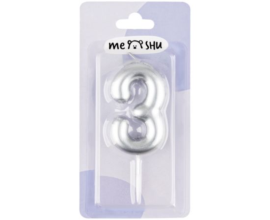 Свеча для торта с держателем MESHU "Цифра 3", 6см, серебряная, блистер MS_59730