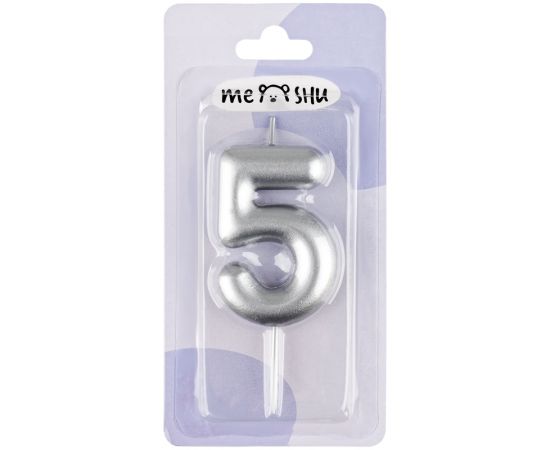 Свеча для торта с держателем MESHU "Цифра 5", 6см, серебряная, блистер MS_59778