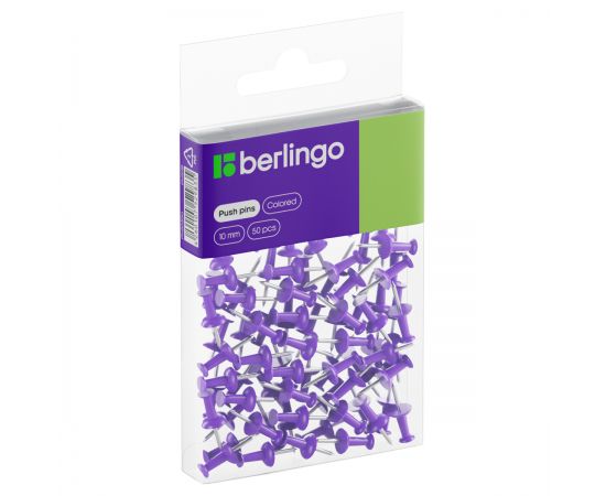 Кнопки силовые Berlingo, 50шт., цветные, ПВХ упак., европодвес, фиолетовые PN5030a