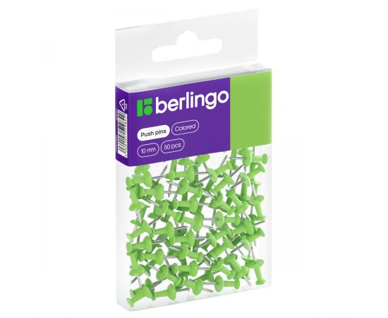 Кнопки силовые Berlingo, 50шт., цветные, ПВХ упак., европодвес, зеленые PN5030b