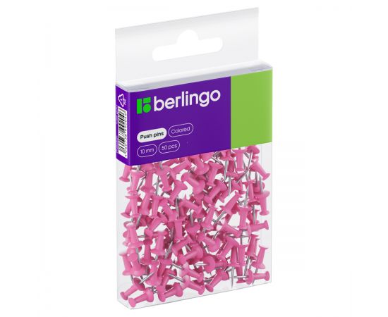Кнопки силовые Berlingo, 50шт., цветные, ПВХ упак., европодвес, розовые PN5030c