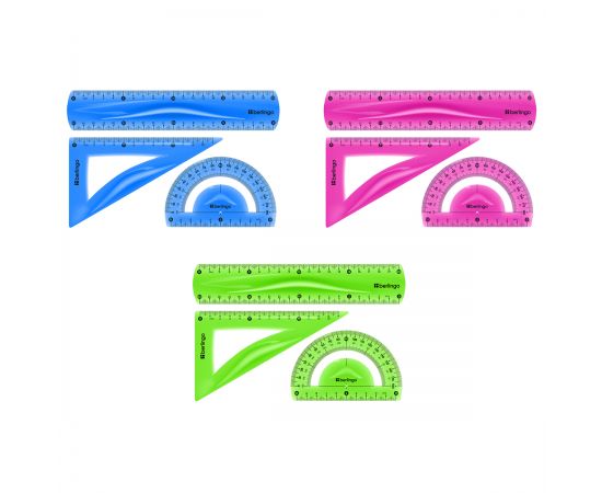 Набор чертежный средний Berlingo "Flexy" (треуг. 14см, линейка 20см, транспортир) гибкий, ассорти, европодвес RS_10103