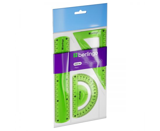 Набор чертежный средний Berlingo "Flexy" (треуг. 14см, линейка 20см, транспортир) гибкий, ассорти, европодвес RS_10103