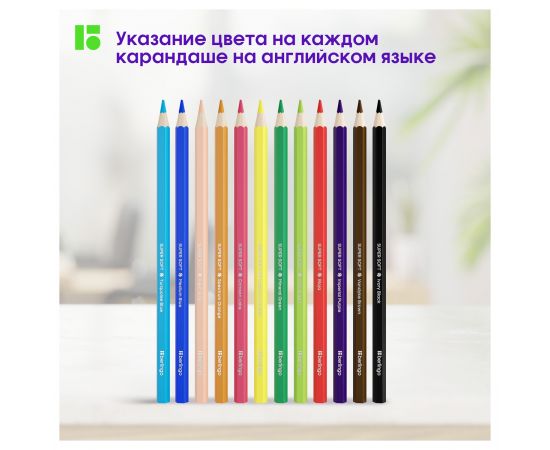 Карандаши цветные Berlingo "SuperSoft. Замки", 12цв., заточен., картон, европодвес SS00112
