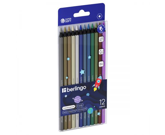 Карандаши цветные металлик Berlingo "SuperSoft. Metallic", 12цв., заточен., европодвес SSM0506
