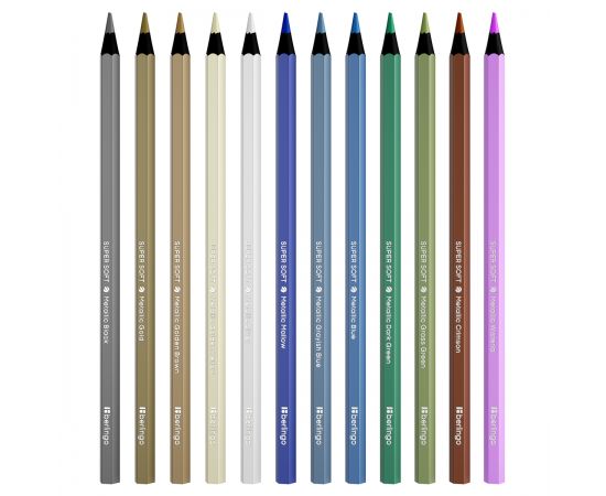 Карандаши цветные металлик Berlingo "SuperSoft. Metallic", 12цв., заточен., европодвес SSM0506