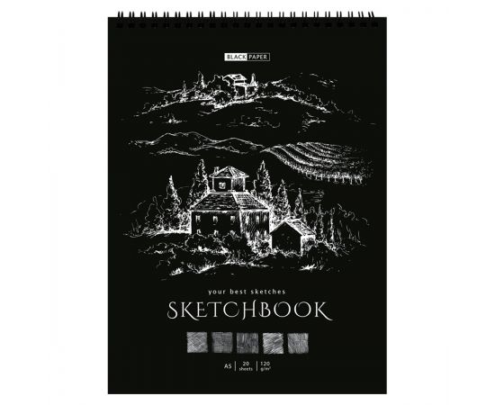 Скетчбук 20л., А5 ArtSpace "Black line. House", на гребне, черный блок,120г/м2 SkА520_38361