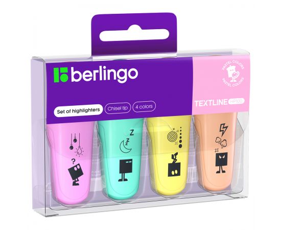 Набор текстовыделителей Berlingo "Textline HP100" мини, 04цв., 1-5мм, пастельные цвета, европодвес T1520
