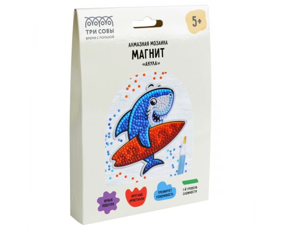 Алмазная мозаика, магнит ТРИ СОВЫ "Акула", картонный конверт АММ_48238