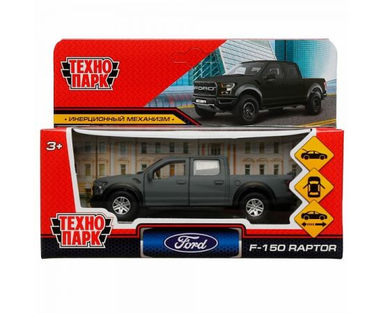 Машина металл FORD F150 RAPTOR SOFT 12 см, двери, багаж, инерц, серый 336376 336376