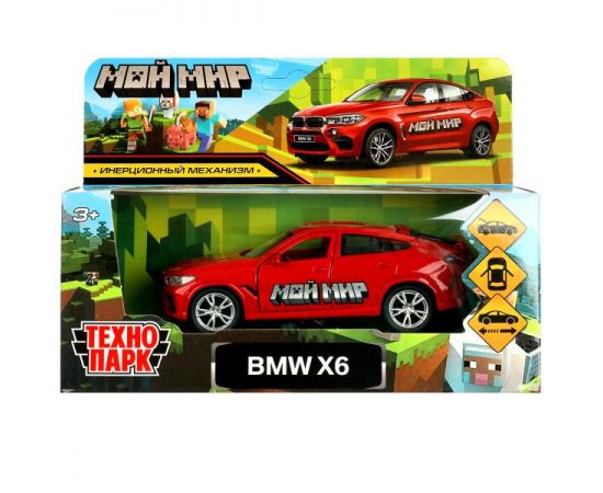 Машина металл BMW X6 12 см, двер, багаж, инер, красный мой мир 361406 361406