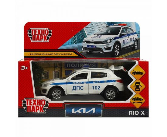 Машина металл KIA RIO X ПОЛИЦИЯ длина 12 см, двер, багаж, инерц, белый 366146 366146