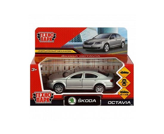 Машина металл SKODA OCTAVIA 12 см, двери, багаж, инерц. серебристый 369128 369128