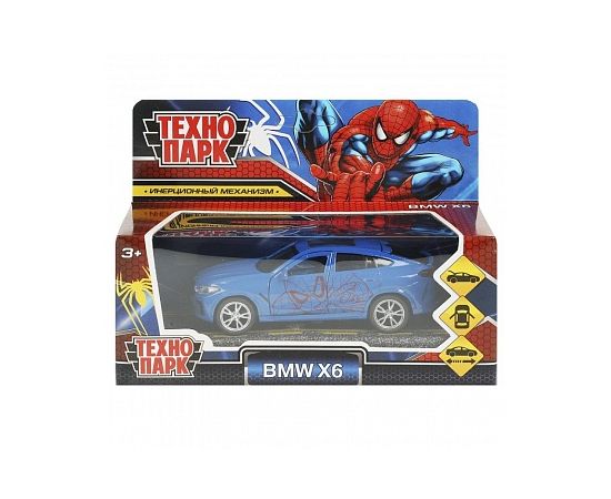Машина металл BMW X6 спайдермен 12 см, двери, багаж, инер, син, 369975 369975