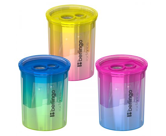 Точилка пластиковая Berlingo "Radiance" 2 отверстия, контейнер, ассорти BBp_15027