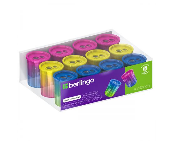 Точилка пластиковая Berlingo "Radiance" 2 отверстия, контейнер, ассорти BBp_15027