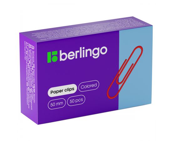 Скрепки 50мм, Berlingo, 50шт., цветные, карт. упаковка BK2519