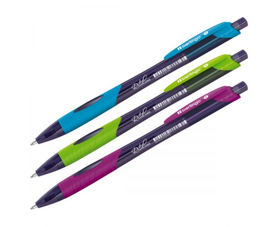 Ручка шариковая автоматическая Berlingo "Riteline" синяя, 0,7мм, грип, корпус ассорти CBm_70070